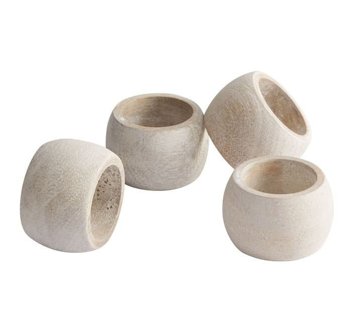 Chateau Acacia Wood Napkin Ring, Set of 4 - White Washed | Pottery Barn (US)