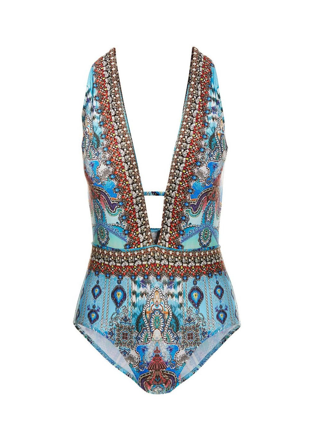 Multi Printed Plunge One-Piece Swimsuit | Boston Proper