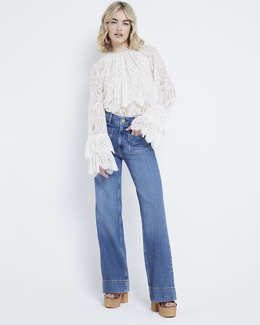 Blue High waisted pocket wide leg jeans | River Island (UK & IE)