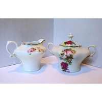 Antique Heinrich & Co. Floral Porcelain Sugar & Creamer Set | Etsy (US)