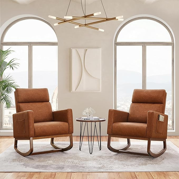 Yaheetech PU Leather Living Room Chair, Modern Rocking Nursery with High Back and Wood Frame Acce... | Amazon (US)