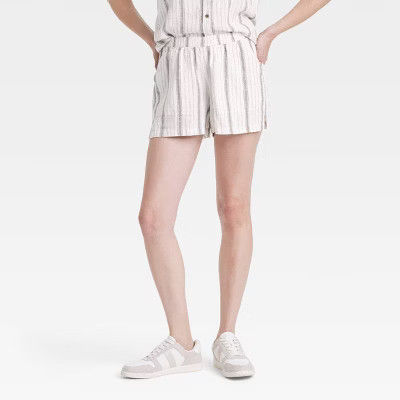 Women's Mid-Rise Linen Pull-On Shorts - Universal Thread™ Cream/Gray Striped XL: Relaxed Fit, Front Pocket | Target