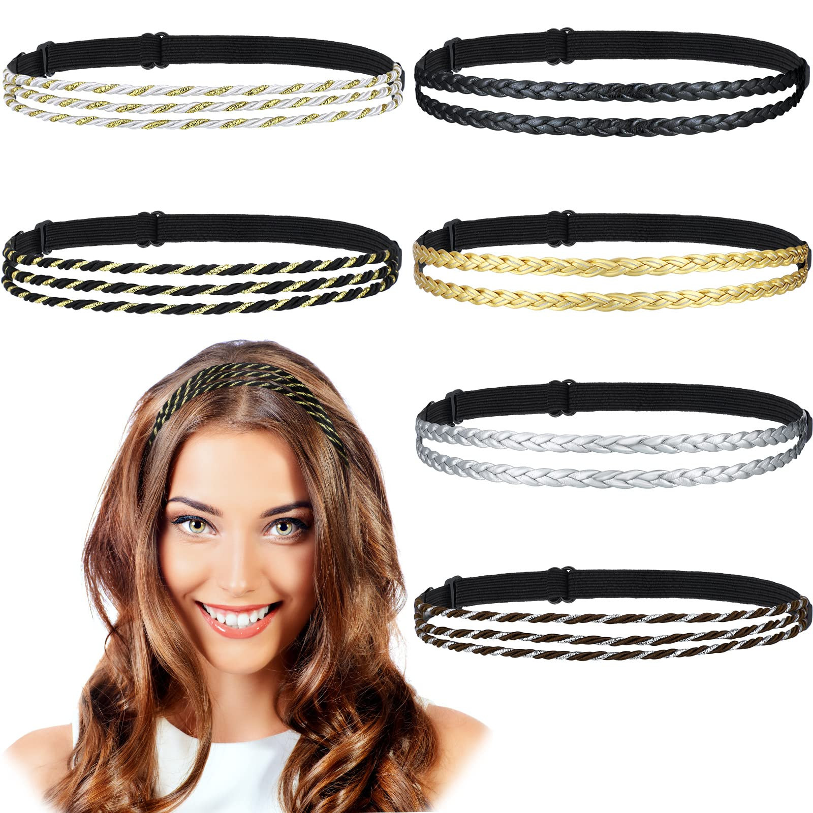 Jutom 6 Pcs Boho Braided Elastic Headbands for Women No Slip Stretchy Headbands for Women Strand ... | Amazon (US)