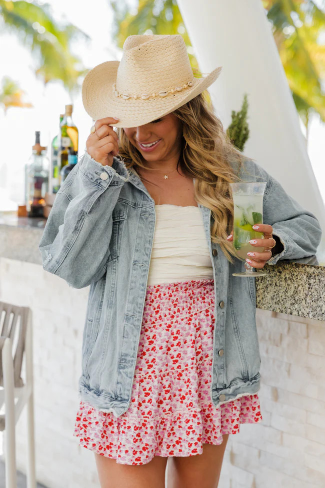 Sunkissed By Sunset Ivory Pink And Red Floral Mini Skort Krista Horton X Pink Lily | Pink Lily