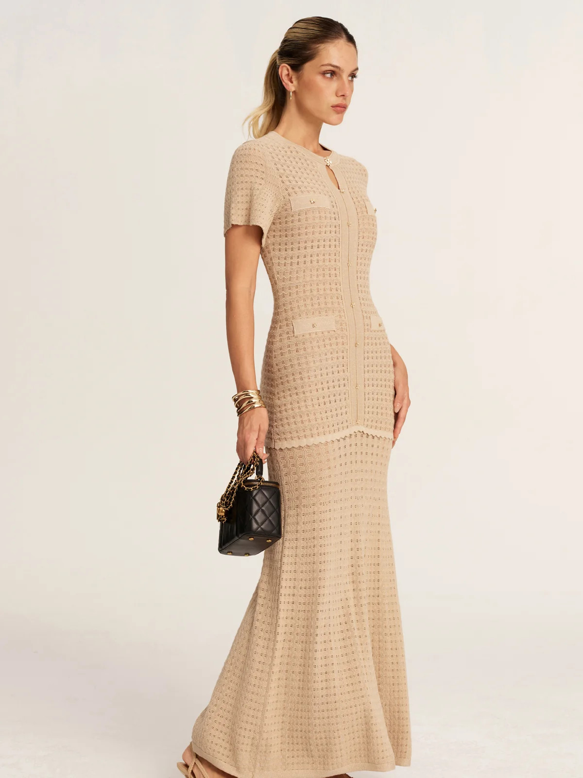 Short Sleeve Crochet Knit Mermaid Maxi Dress | Commense