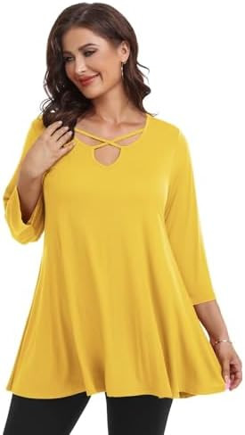 LARACE Plus Size Tops for Women V Neck 3/4 Sleeve Tunic Criss Cross Dress Shirts Casual Fall Blou... | Amazon (US)