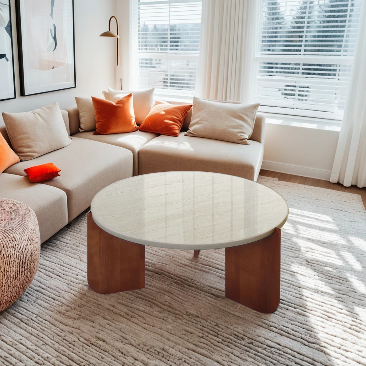 Elegant Round Travertine Texture Coffee Table – 30” Stone Coffee Table, Modern Design, Durabl... | Wayfair North America