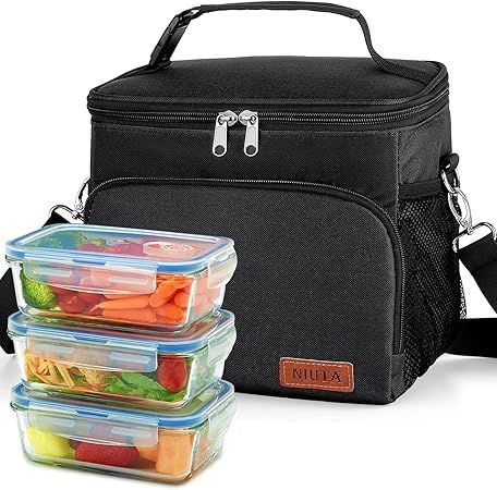 Insulated Lunch Bag for Men/Womens, Lunch Box,Upgraded version Double Deck (Black-1) | Amazon (US)