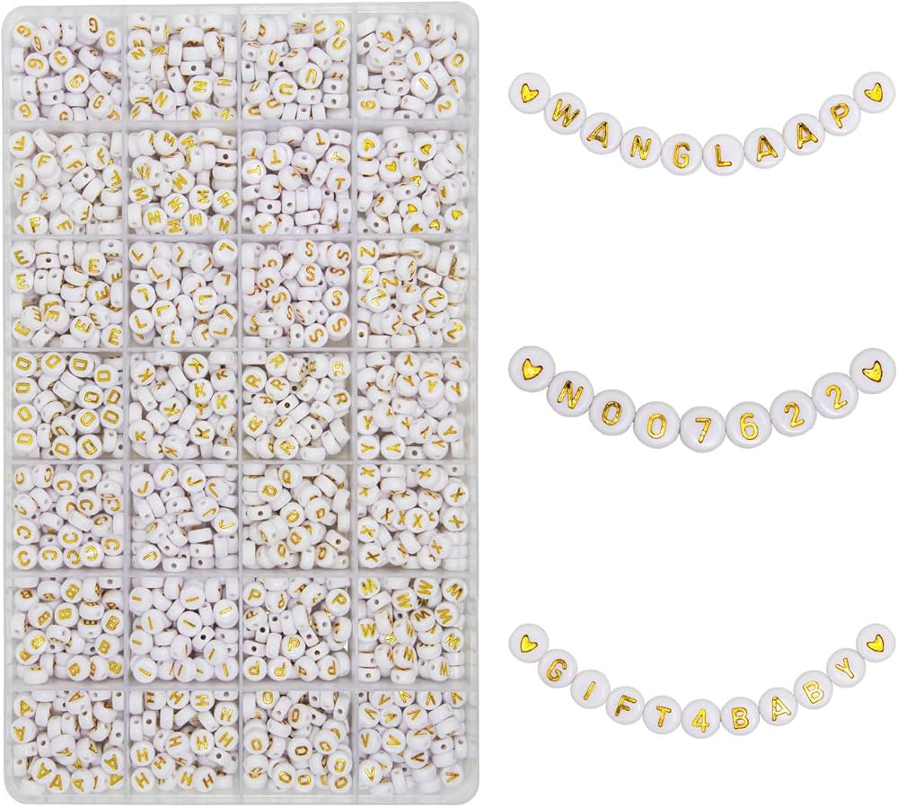 1450Pcs Acrylic 4x7mm Round Letter Beads Kits Alphabet Beads A-Z (Extra for Vowel Letter) and Red... | Amazon (US)