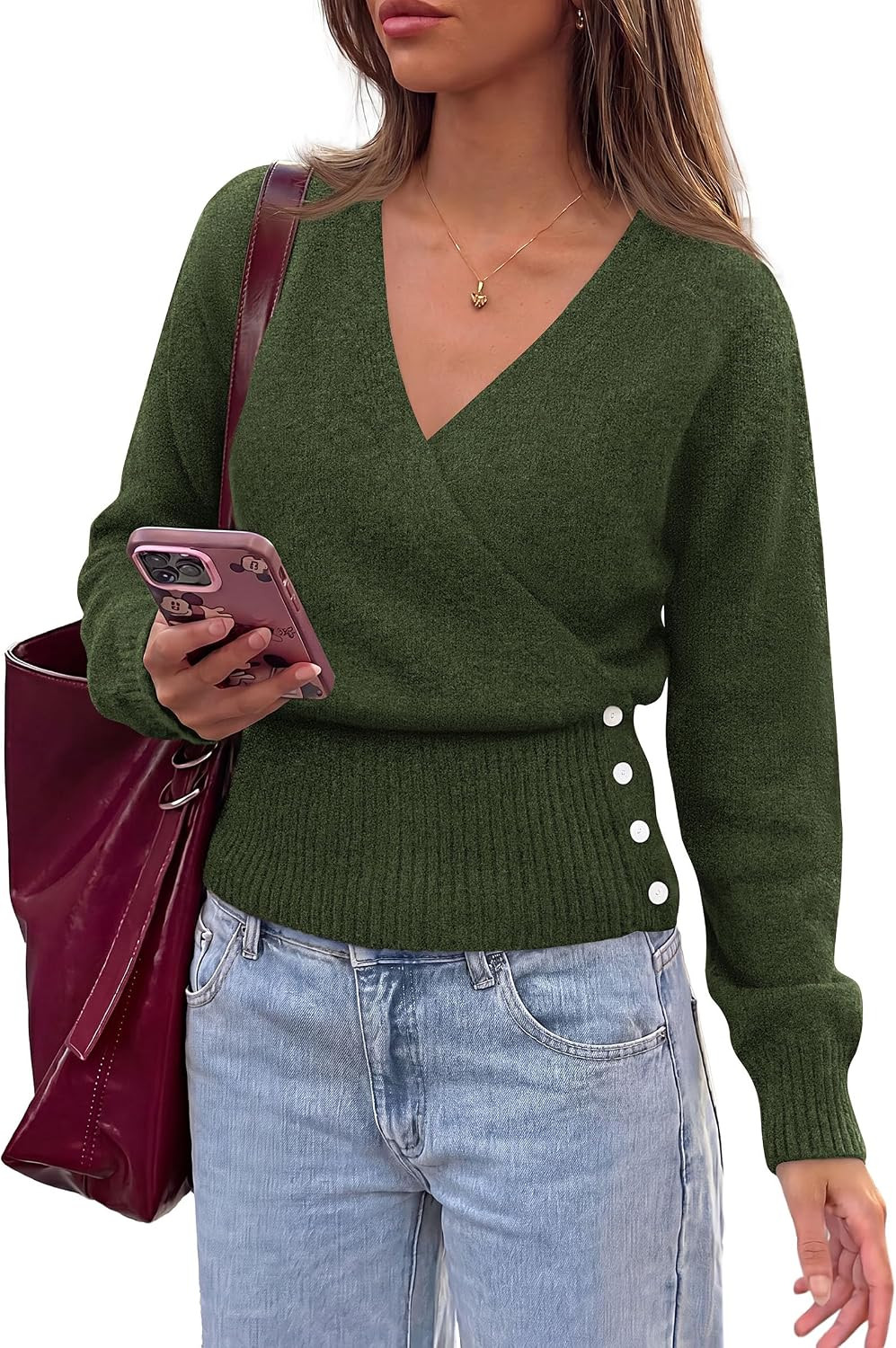 PRETTYGARDEN Women V Neck Wrap Sweater Cropped Tops | Amazon (US)