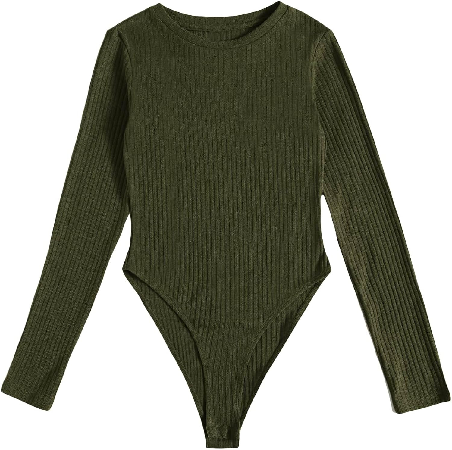 GORGLITTER Women's Ribbed Knit Crewneck T Shirts Bodysuit Long Sleeve High Cut Jumpsuit Leotard T... | Amazon (US)