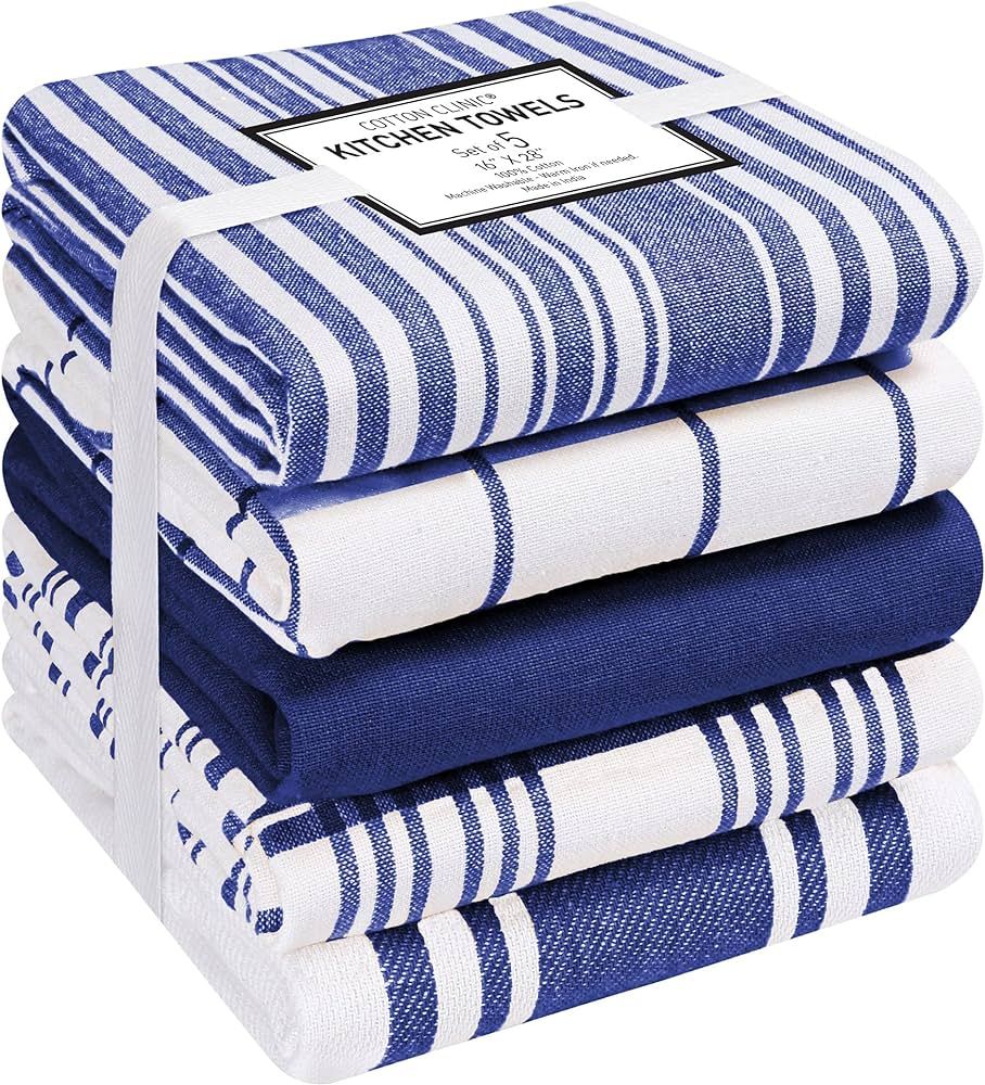 Cotton Clinic Assorted Kitchen Towels 5 Pack – Soft Absorbent Quick Drying Table & Kitchen Line... | Amazon (US)