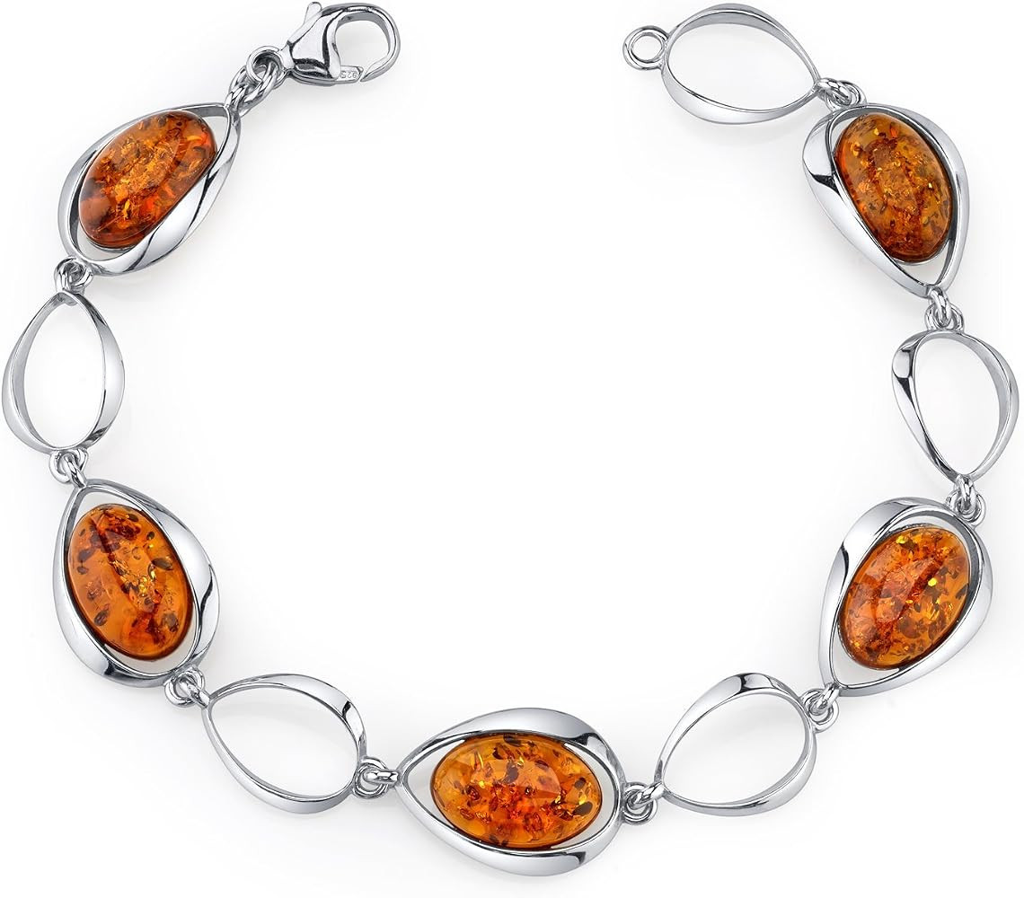 PEORA Genuine Baltic Amber Pendant Necklace, Earrings and Bracelet, Sterling Silver, Floating Ova... | Amazon (US)