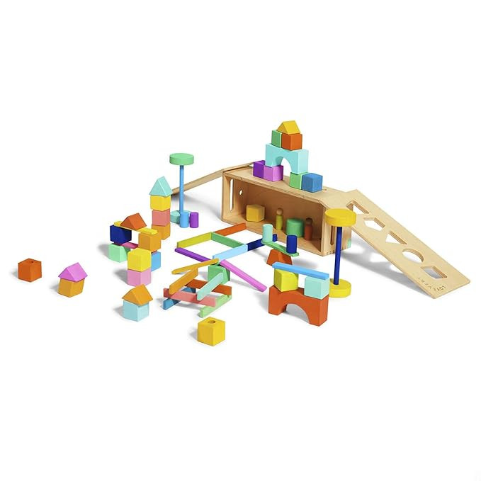The Block Set by Lovevery – Solid Wood Building Blocks and Shapes + Wooden Storage Box, 70 Piec... | Amazon (US)