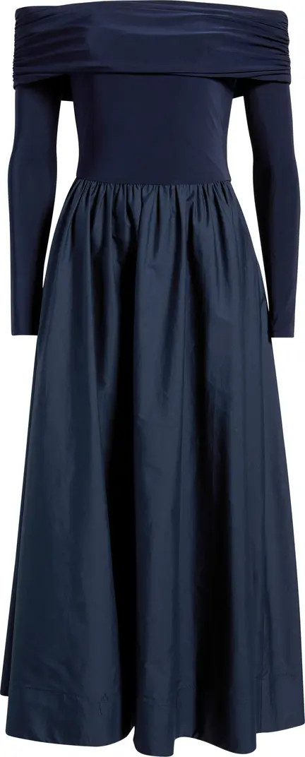 Off the Shoulder Long Sleeve Mixed Media Dress | Nordstrom