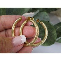 Gold Hoop Earrings>Textured Hoops, Gorgeous Mid Size Earrings, Everyday Earrings, Gold Hoops, Medium Size, Wear With Anything | Etsy (US)