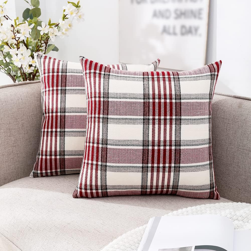 Red Plaid Christmas Euro Pillow Covers 26x26 Set of 2, Extra Large European | Amazon (US)