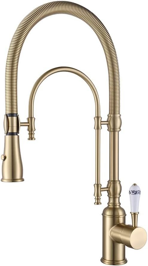 KunMai Kitchen Faucets Brushed Gold Kitchen Sink Faucet with Pull Down Sprayer High Arc Dual-Mode... | Amazon (US)