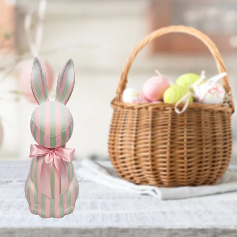 Striped Bunny Tabletop Decoration, Mint Green and Pink, 27", Easter by Way To Celebrate | Walmart (US)