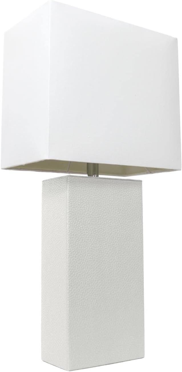 Elegant Designs LT1025-WHT Modern Leather Table Lamp with White Fabric Shade, White (Pack of 1) | Amazon (US)
