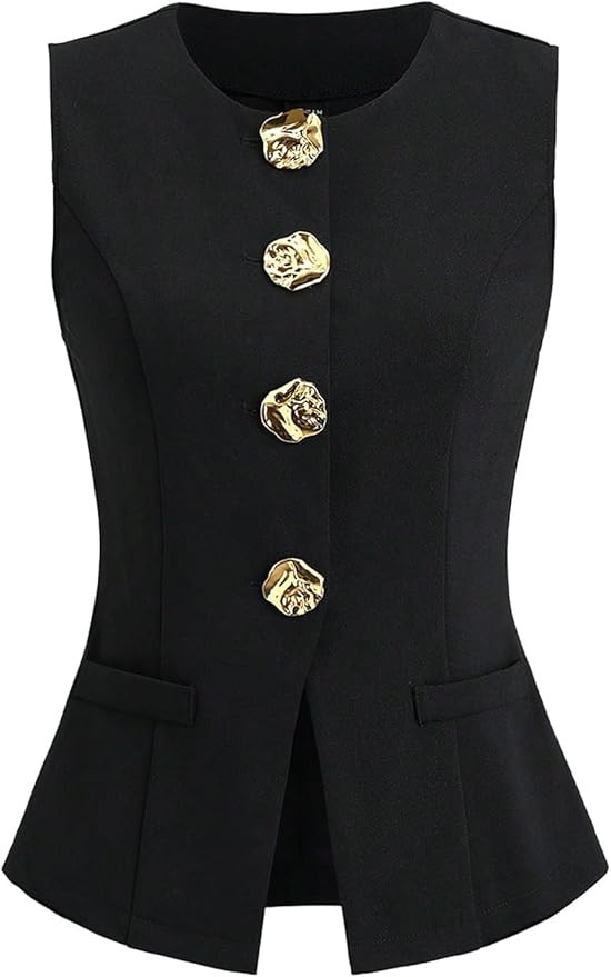 Verdusa Women's Old Money Jacket Button Down Split Vests Fitted Business Casual Blazer Tops | Amazon (US)