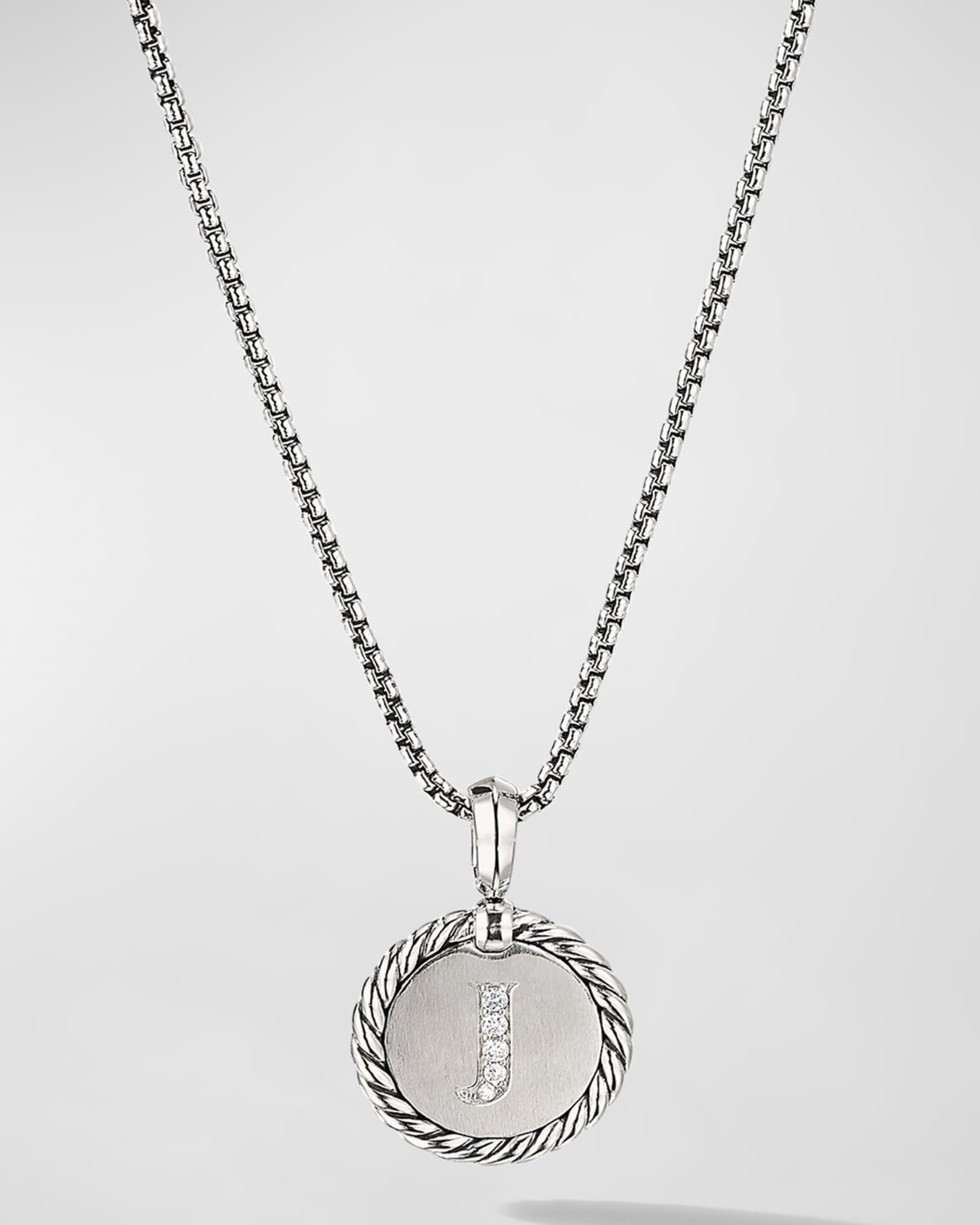 18mm Initial Cable Collectibles Charm Necklace with Diamonds in Silver | Neiman Marcus