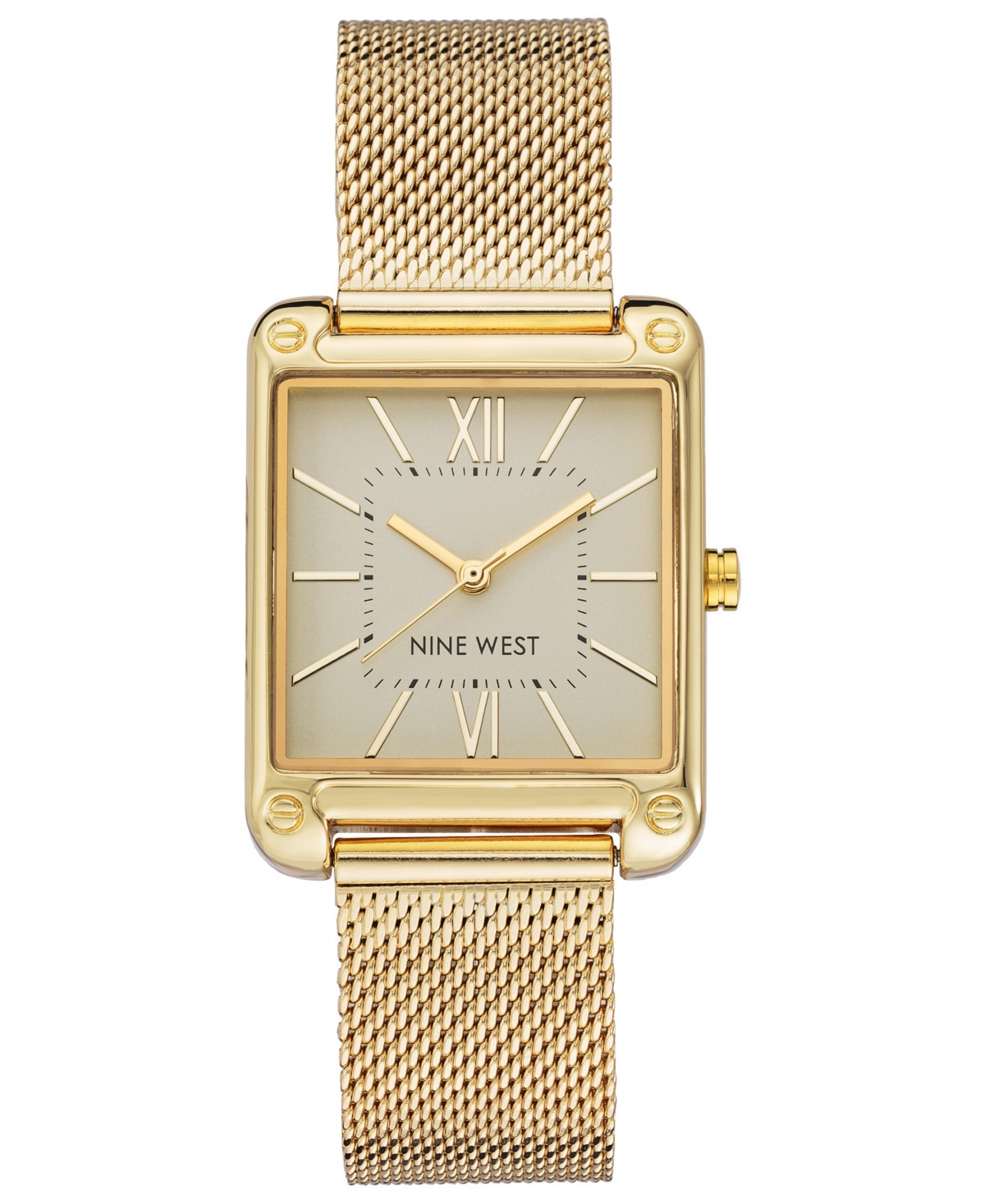 Nine West Women's Quartz Rectangular Gold-Tone Stainless Steel Mesh Band Watch, 29mm - Gold-Tone | Macy's