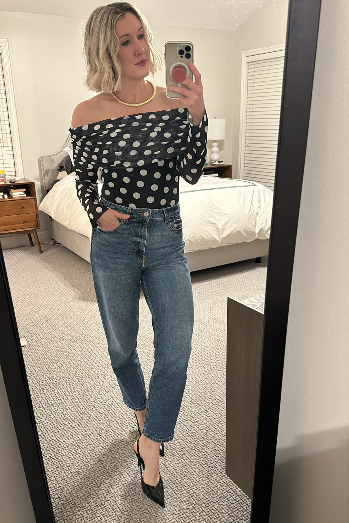 Bodysuit, polka dots, Zara heels 

#LTKWorkwear #LTKHoliday #LTKFindsUnder100