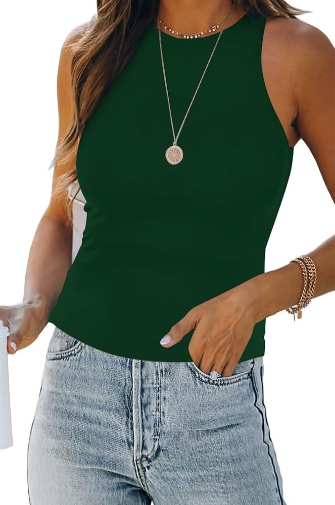 Womens Halter Tops Summer Sleeveless Shirts Sexy High Neck Fitted Tops Racer Back Tank Tops Blous... | Amazon (US)