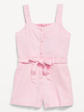 Sleeveless Linen-Blend Tie-Front Romper for Girls | Old Navy (US)