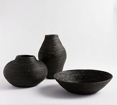 Woven Rattan Vase Collection, Black | Pottery Barn (US)
