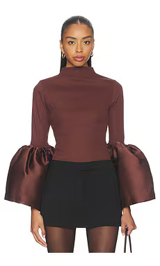 Marques ' Almeida Heavy Satin Turtleneck Puff Sleeve Top in Brown from Revolve.com | Revolve Clothing (Global)