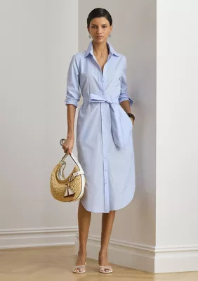 Lauren Ralph Lauren Women's End-on-End Cotton Shirtdress, Blue, 12 | Belk