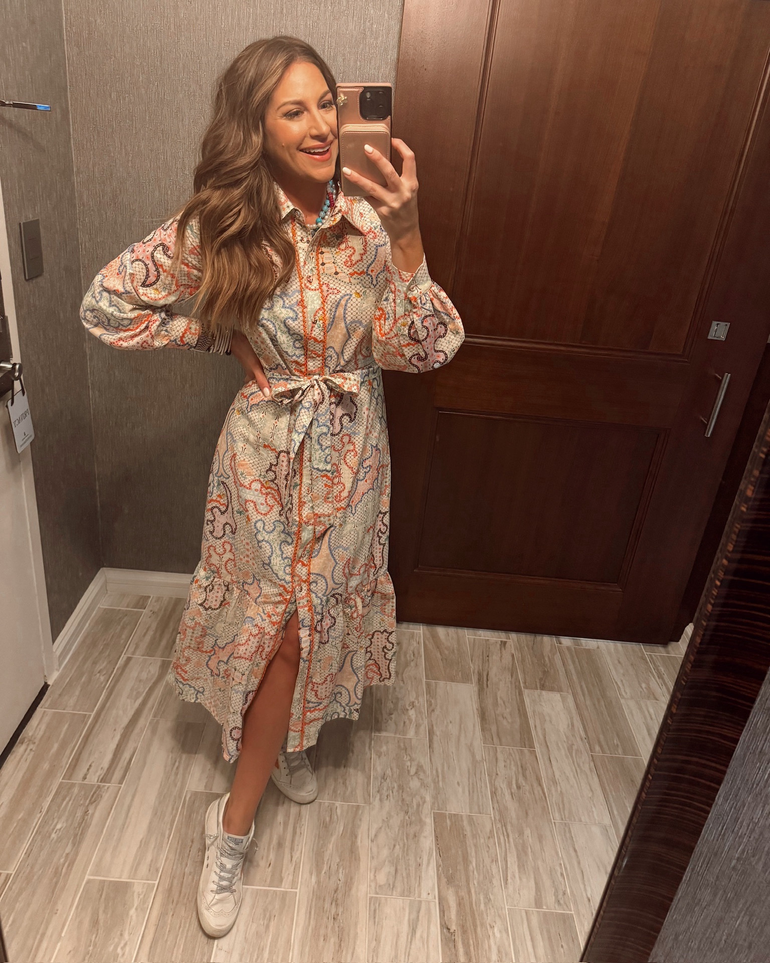 In a small button down tie waist maxi, sneakers and accessories for spring  outfit - all fits TTS.

#LTKstyletip #LTKSeasonal #LTKtravel