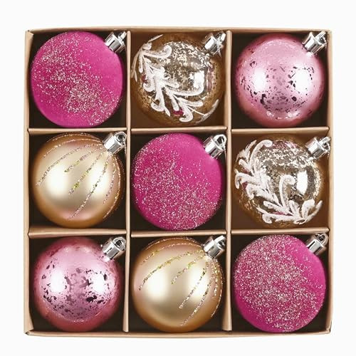 DecorbyHannah Christmas Ornaments, Pink Gold Christmas Tree Decorations, 9ct 60mm Shatterproof Hanging Velvet Barbie Christmas Ball Ornaments for Small Tree Home Indoor Birthday Party Decor | Amazon (US)