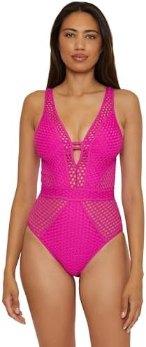 Becca Color Play One Piece Swimsuit, Plunge Neck, Crochet, Bathing Suits for Women | Amazon (US)