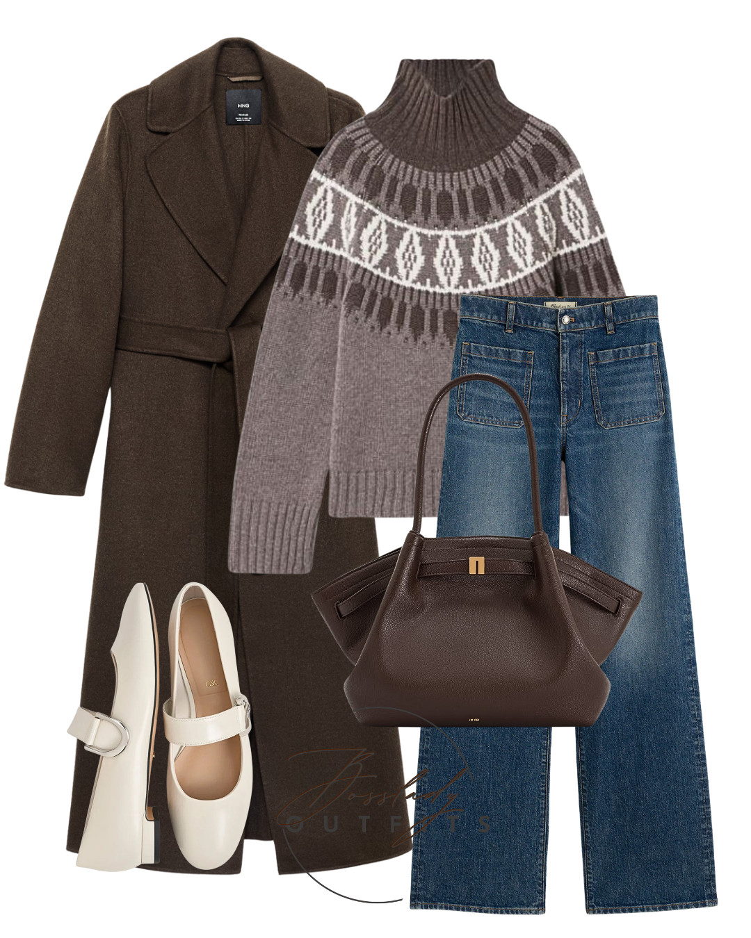 A cozy layered look with rich autumn tonesTags: chocolate brown wool coat, fair isle turtleneck sweater, wide-leg denim jeans, cream mary jane flats, brown leather tote bag, autumn capsule wardrobe, elevated casual style, cozy chic outfit, smart casual look, weekend outfit ideas, city walk style, coffee shop aesthetic, neutral color palette, timeless fall fashion, layered essentials, effortless elegance, everyday sophistication, versatile pieces, cold weather style, practical luxury 

 #LTKwinter #LTKmodest #LTKstyletip