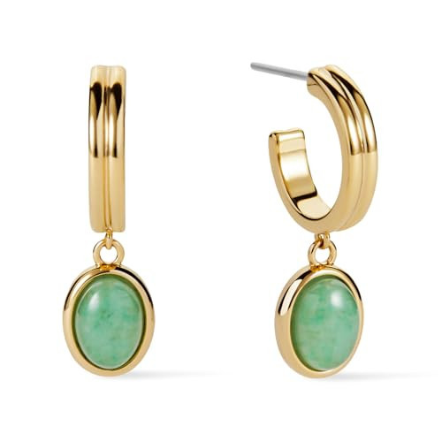 Ana Luisa Dobby Gold Huggie Hoop Drop Earrings for Women - Elegant 14K Gold Plated Hoops with Gemstone Accent - Hypoallergenic, Water-Resistant, Tarnish-Free Jewelry - Stylish and Versatile Design | Amazon (US)