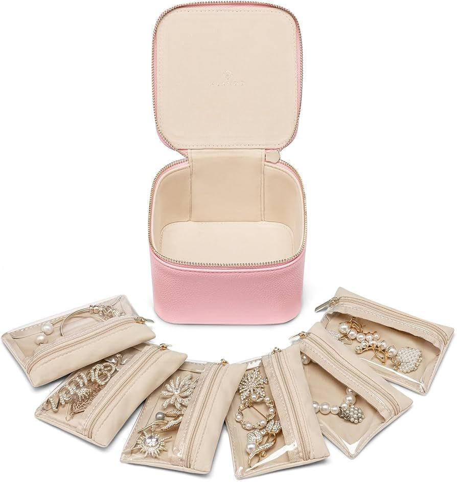 Vlando Travel Jewelry Bags,PU Leather Jewelry Storage Organizer Case for Women Girl Gift,6 pcs Je... | Amazon (US)