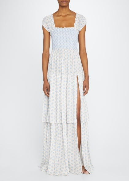 Veronica Beard Satori Lace Flutter-Sleeve Tiered Maxi Dress | Bergdorf Goodman