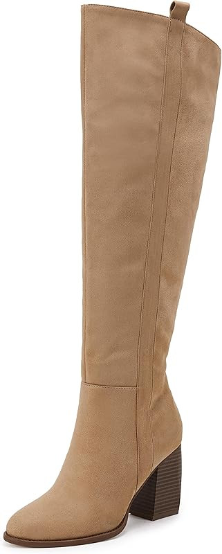 Womens Pointed Toe Knee High Boots Faux Suede Side Zipper Chunky Block Heel Stretch Winter Thigh ... | Amazon (US)