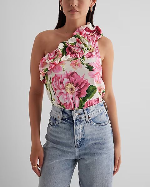 Floral One Shoulder Puff Sleeve Tank | Express