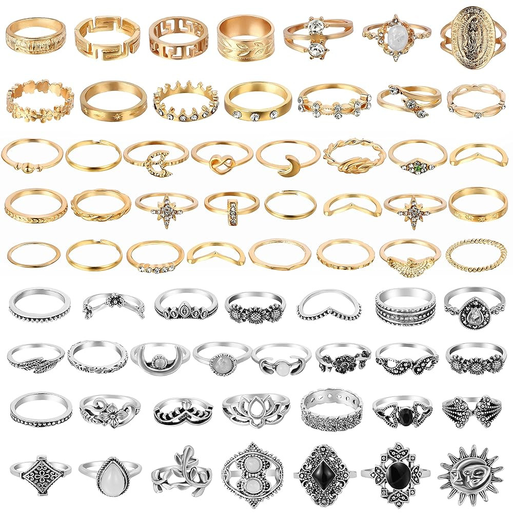 PANTIDE 67Pcs Vintage Knuckle Rings Set Stackable Finger Midi Rings for Women Bohemian Hollow Car... | Amazon (US)