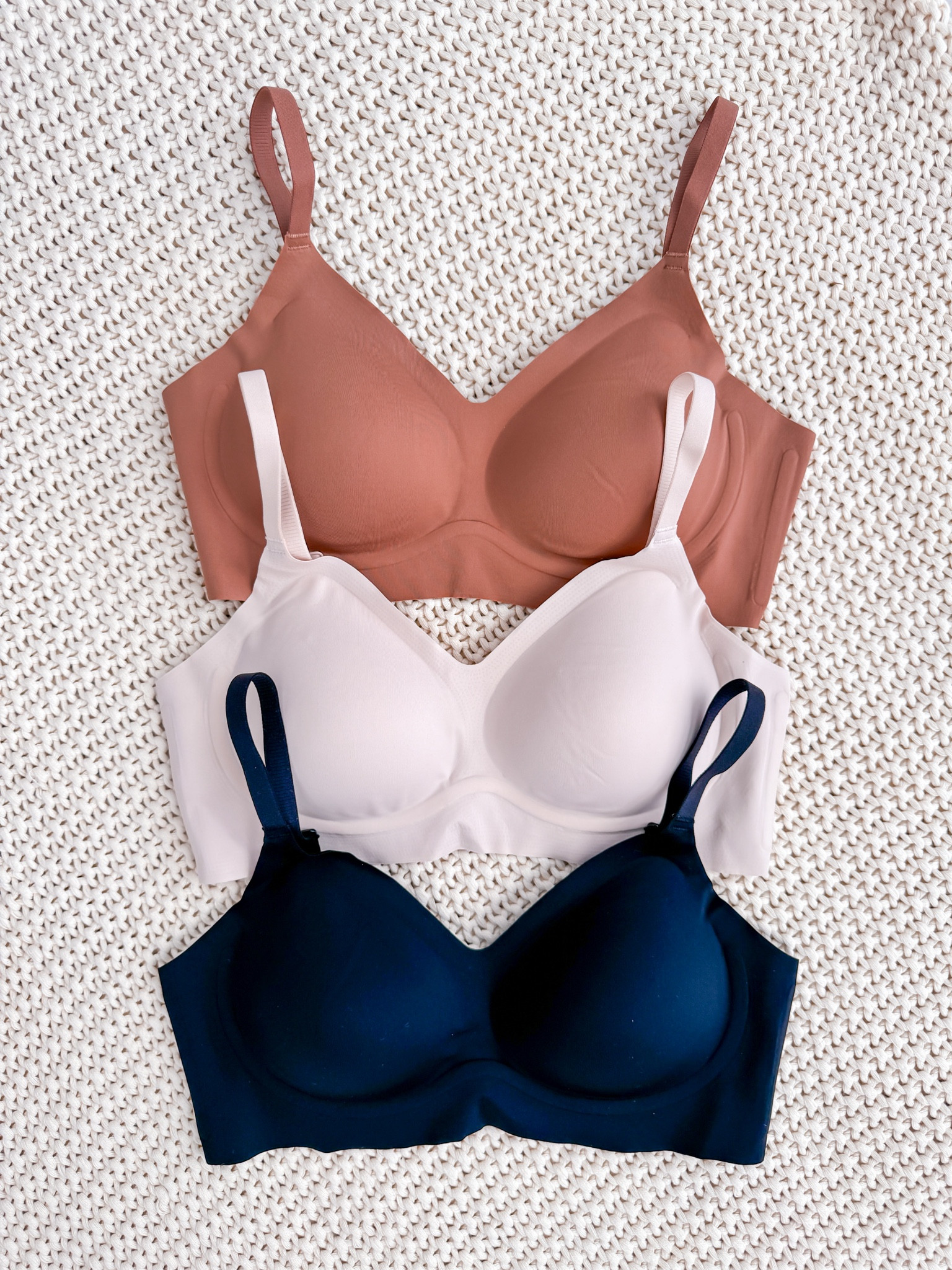 ✨These bras are the perfect solution for those see through t-shirts in the shade nude and coffee. They’re seamless, wireless, supportive, and comfortable. I’m a 32B and wear a size small. 

#LTKstyletip #LTKfindsunder50 #LTKtravel