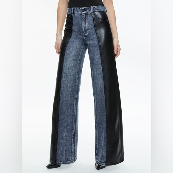 Black and Denim Trish Vegan Leather Baggy Jeans Size 24 | Poshmark