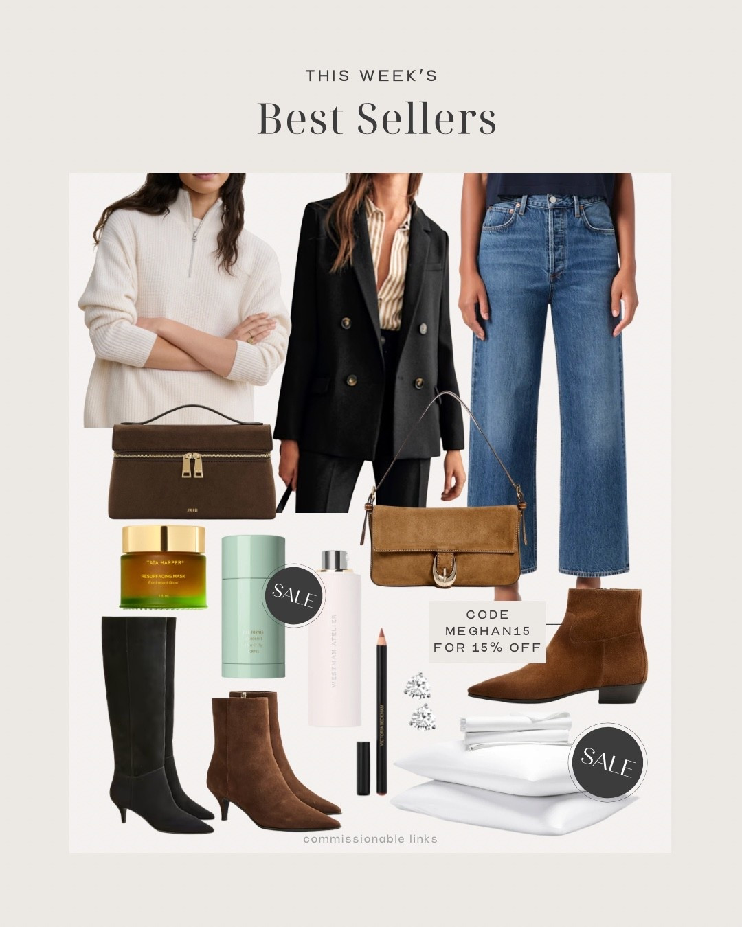 This week’s bestsellers! Classic blazer, wide leg denim, suede boots, waterproof boots, clean beauty on sale, sheets on sale, suede bags, lip liner, lab grown studs 

#LTKSaleAlert #LTKSeasonal