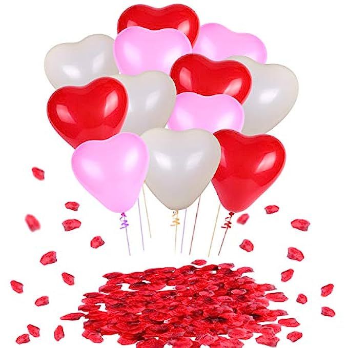 Valentine Day Decoration, Konsait Hearts Shape Balloons(60pcs) Red Petals(1000pcs) Funny Valentine A | Amazon (US)