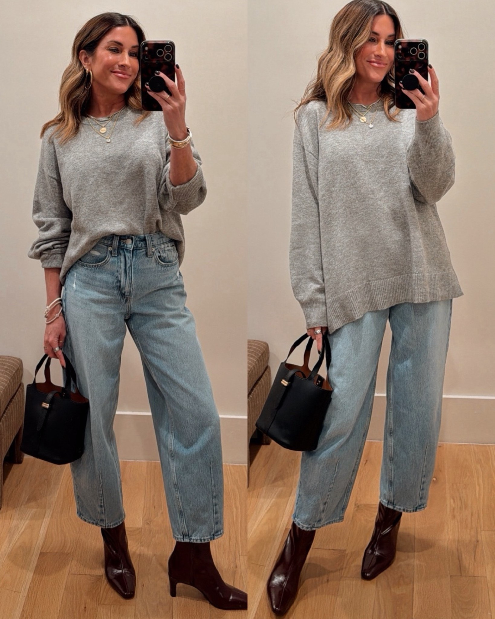 Target, but looks like Zara!😍 
I did a size small in this sweater. 
Easy fall outift idea that’s elevated and so cute. And these boots are GORGEOUS!