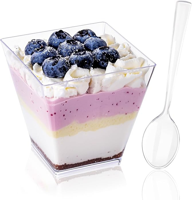 YOUBET 102 PCS Plastic Dessert Cups - 8oz Clear Square Cups - 51 Pack Mini Appetizer Cup with Tas... | Amazon (US)