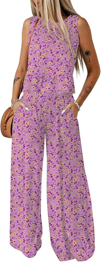 Dokotoo Pants Sets Women 2 Piece Outfits Sleeveless Round Neck Tank Tops Matching Sets for Women ... | Amazon (US)